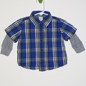 Old Navy Plaid Button Down Layered Polo 6-12m
